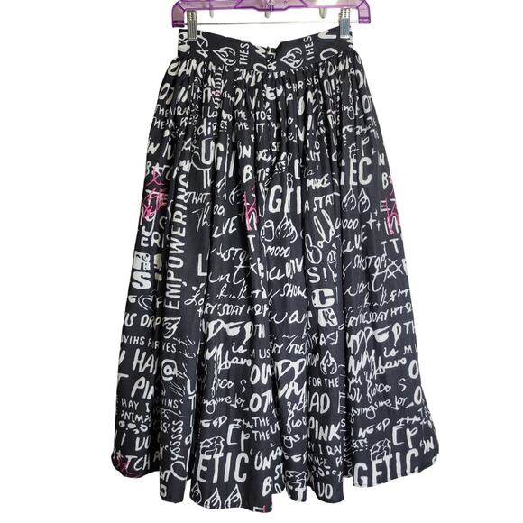 Kate Hewko Graffiti Print Skirt NEW Womens XS Black/White A-Line Pleated Lined - Picture 2 of 8